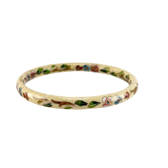 Vintage Chinese Cloisonné Enamel Floral Bangle Bracelet - Picture 9 of 9